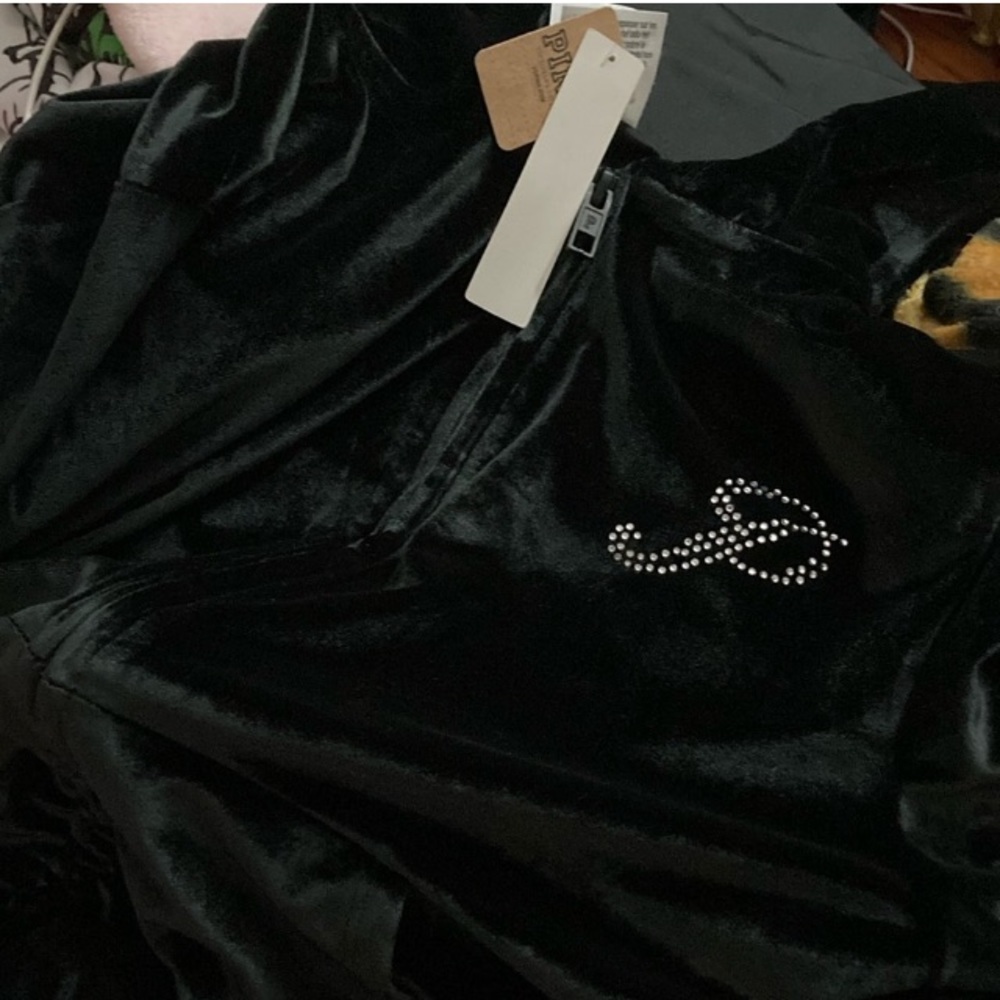 VELOUR SHINE LOGO FULL-ZIP CROP HOODIE